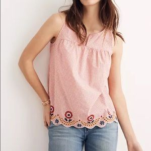 Madewell Embroidered Gingham Tank Top